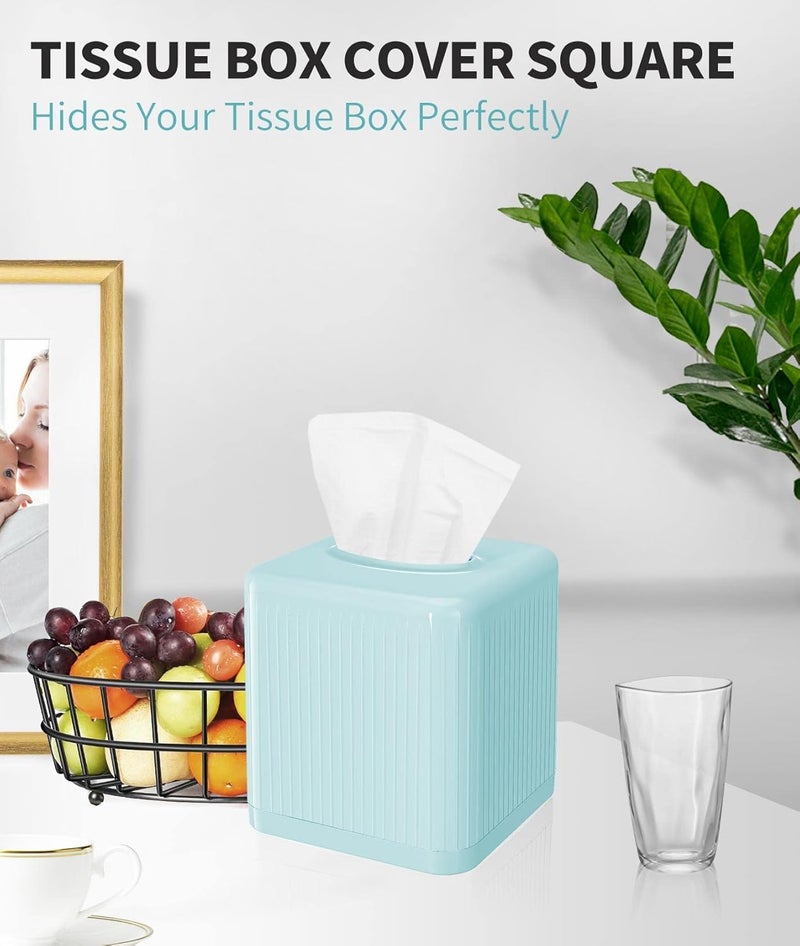 Livelab Tissue Box Cover and Holder - Square Plastic Decorative Tissue Dispenser - Modern Cube Style - For Bathroom, Living Room, Office - Blue - Image 3